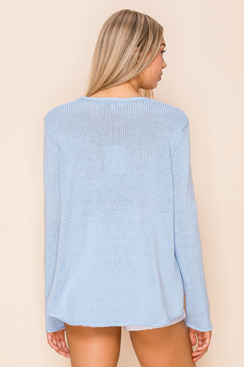 LIGHTWEIGHT BEACH SAYING KNIT V NECK SWEATER TOP