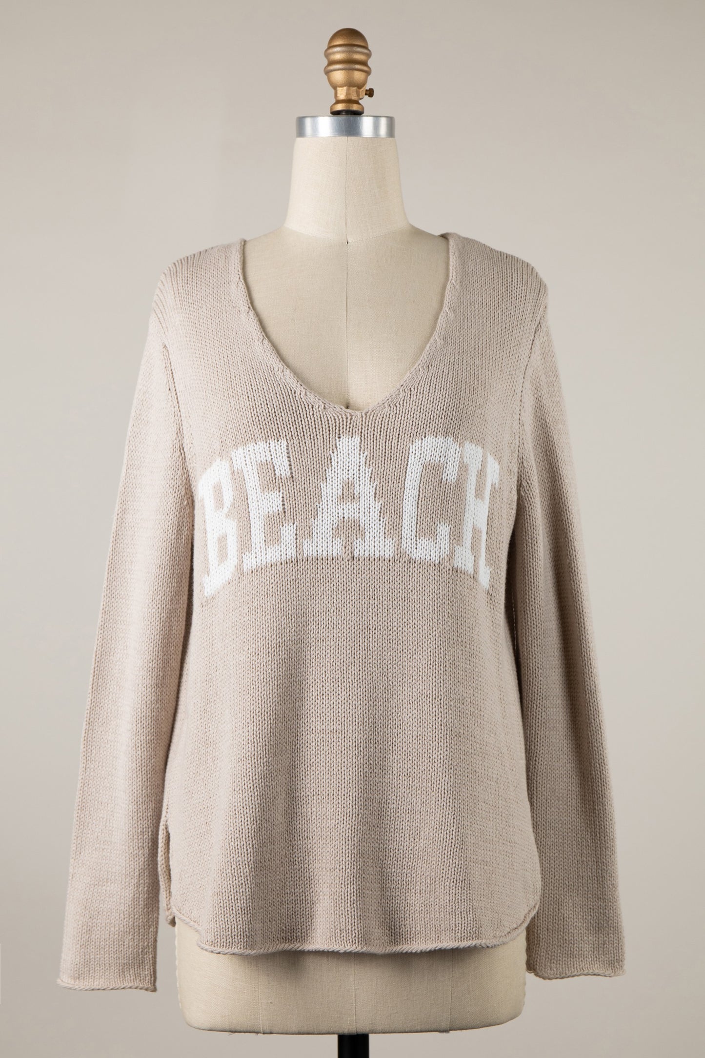 LIGHTWEIGHT BEACH SAYING KNIT V NECK SWEATER TOP