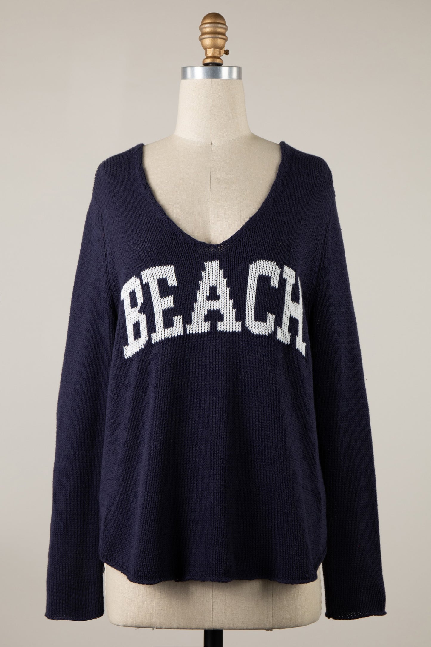 LIGHTWEIGHT BEACH SAYING KNIT V NECK SWEATER TOP