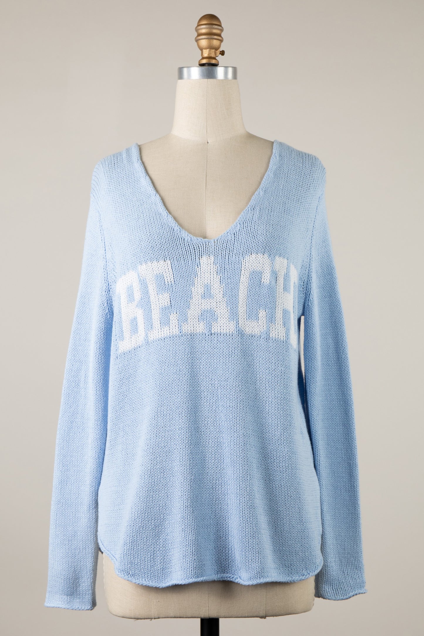 LIGHTWEIGHT BEACH SAYING KNIT V NECK SWEATER TOP