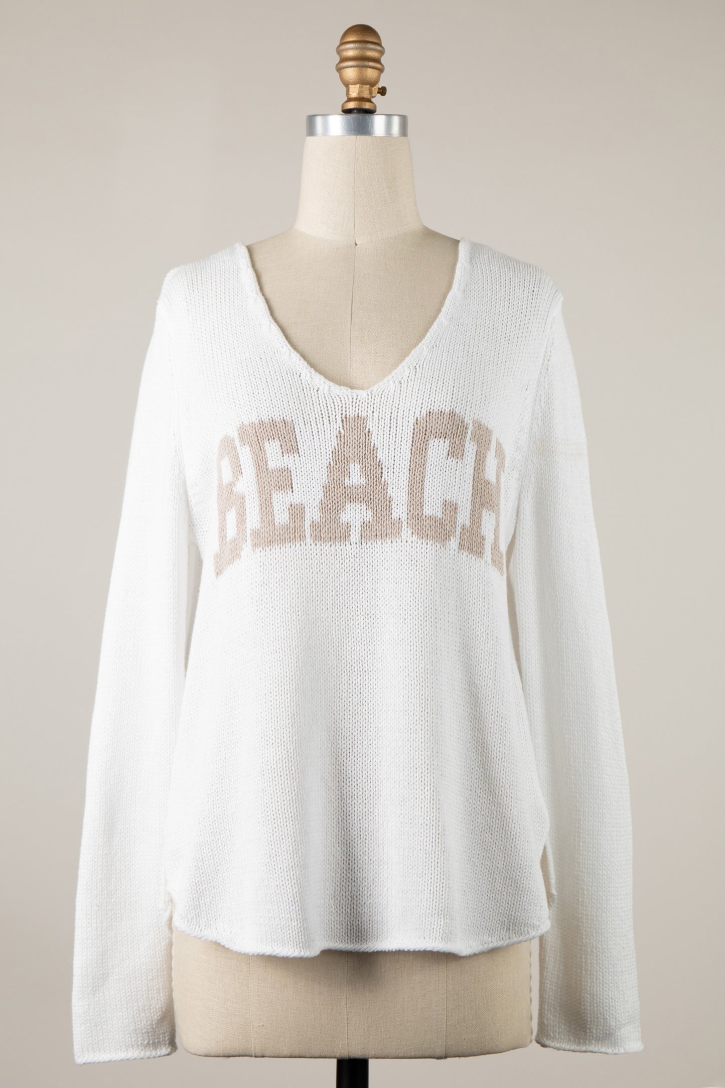 LIGHTWEIGHT BEACH SAYING KNIT V NECK SWEATER TOP