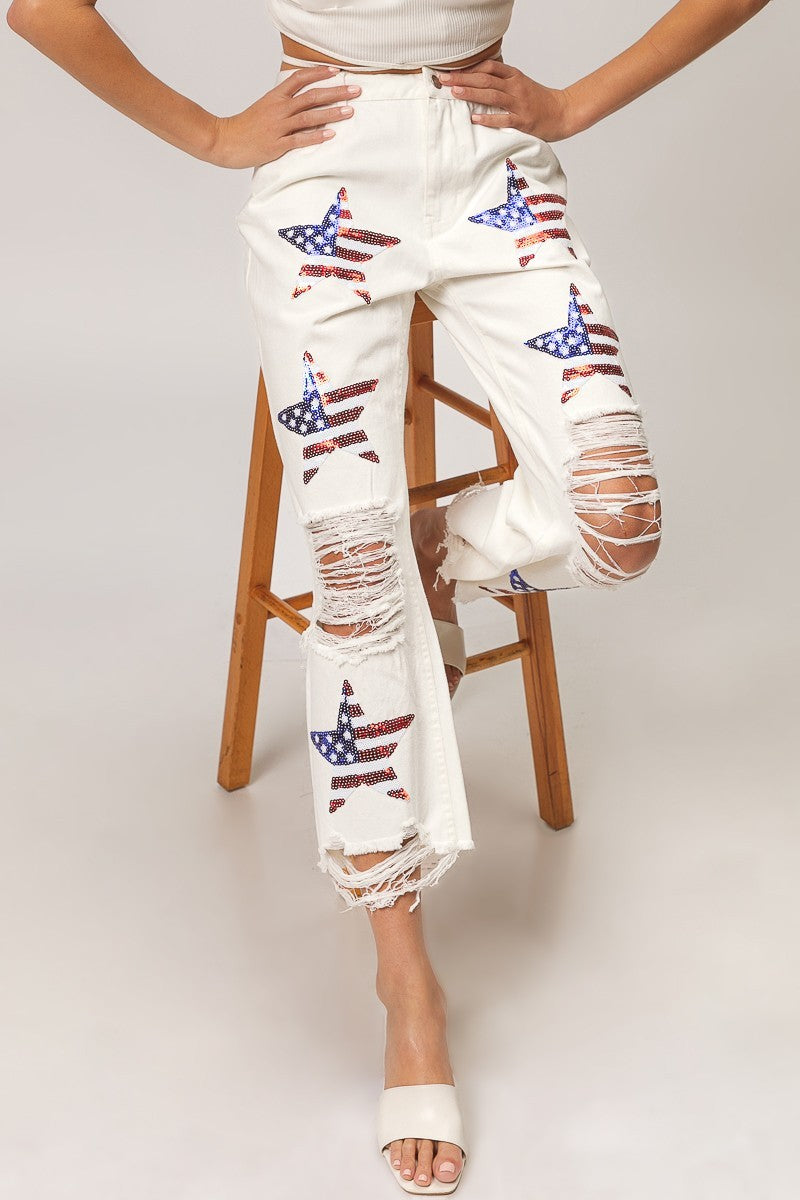 SEQUIN AMERICAN FLAG STAR PANTS